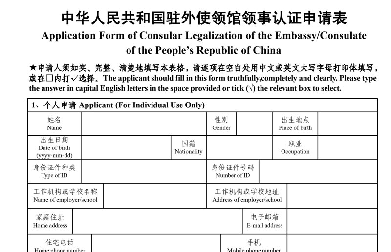 Application for Chinese Visa