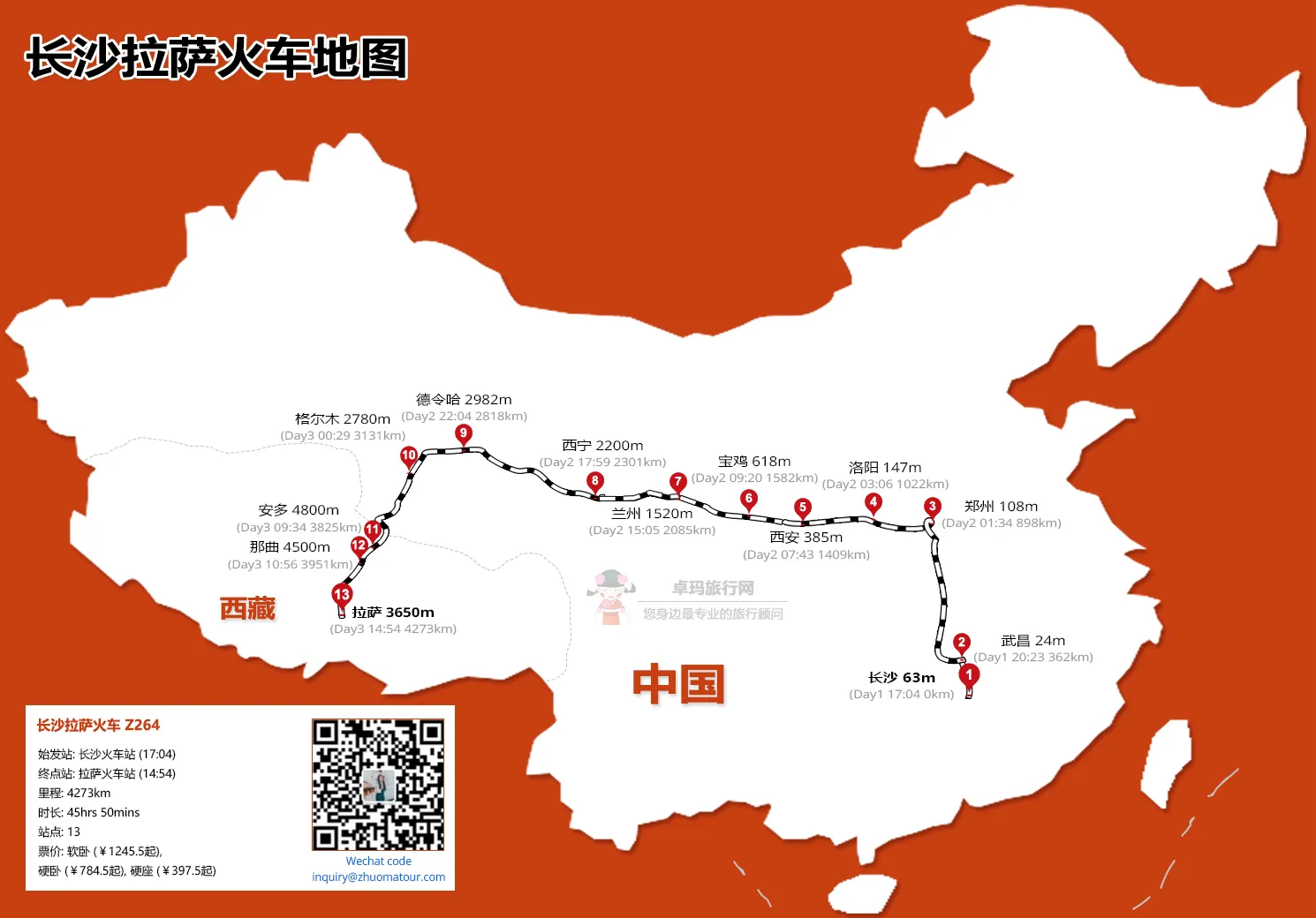 长沙-拉萨火车地图
