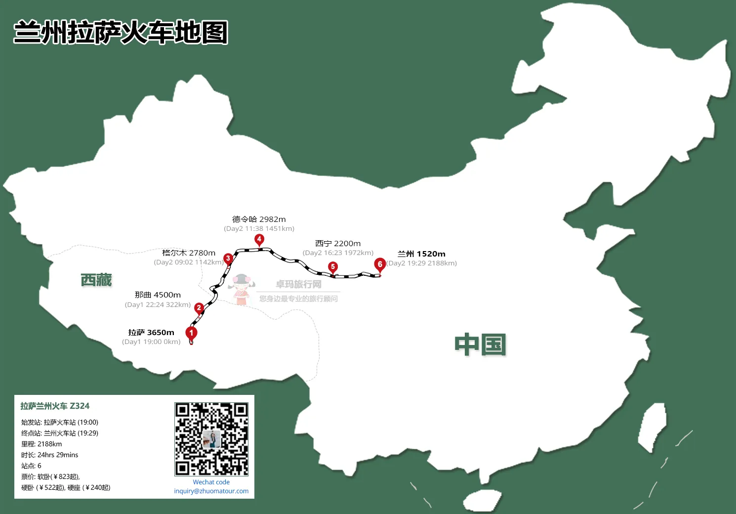 Lhasa to Lanzhou Railway Map