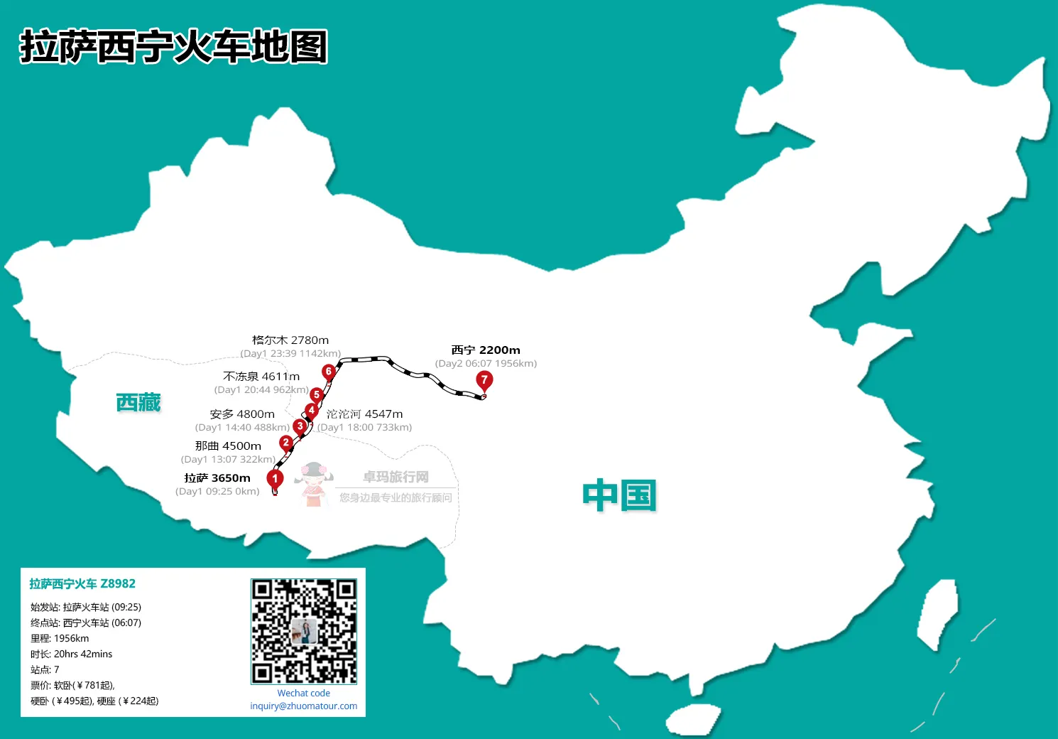 Lhasa to Xining Railway Map