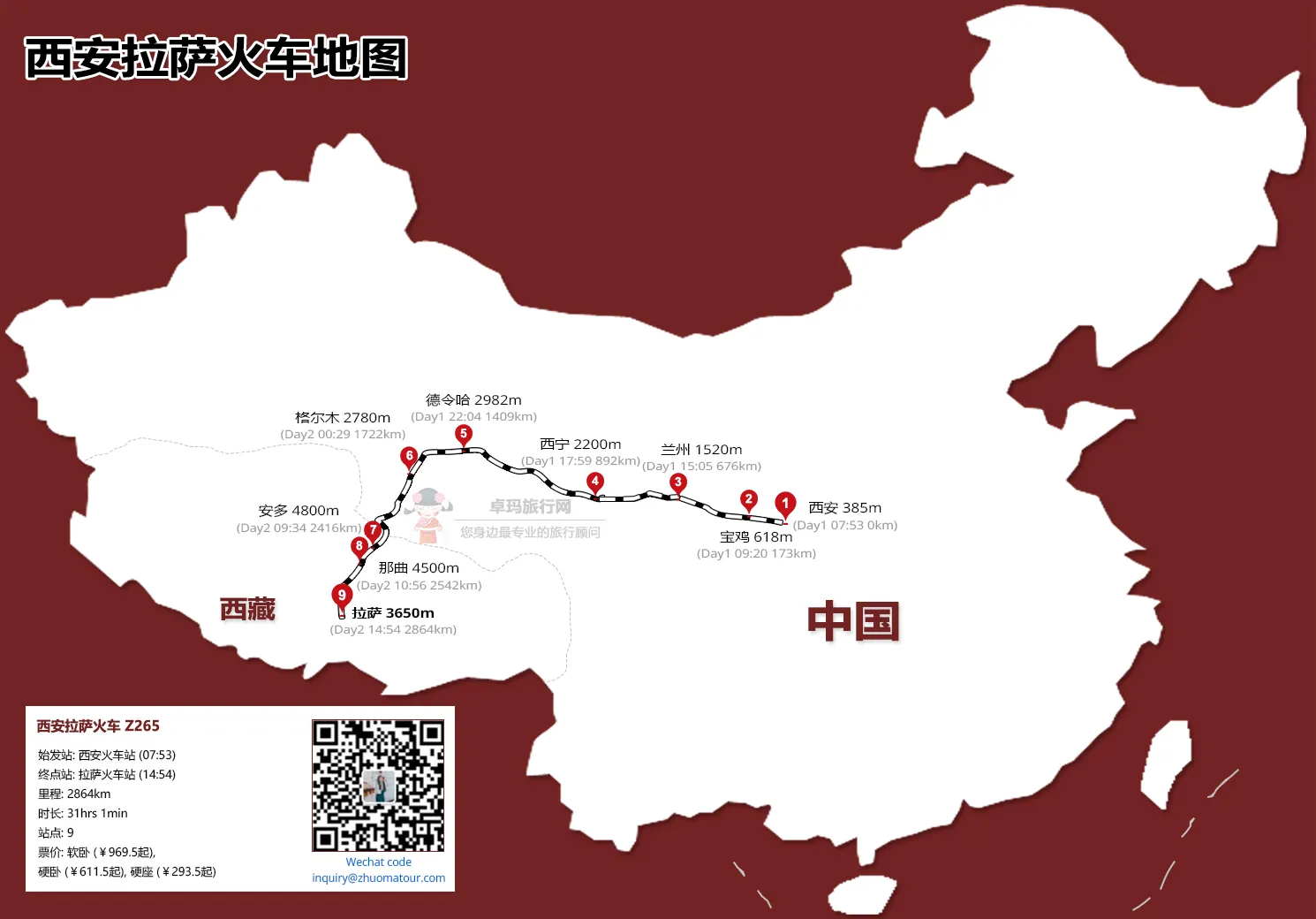Xi'an to Lhasa Railway Map